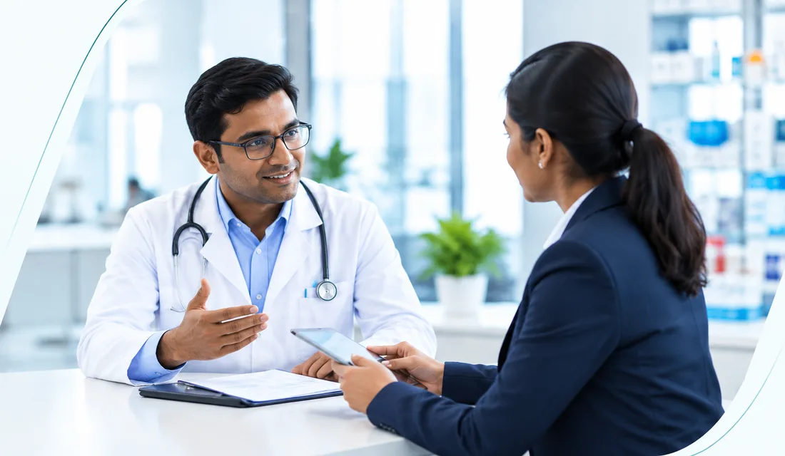 Doctor in conversation with a medical representative